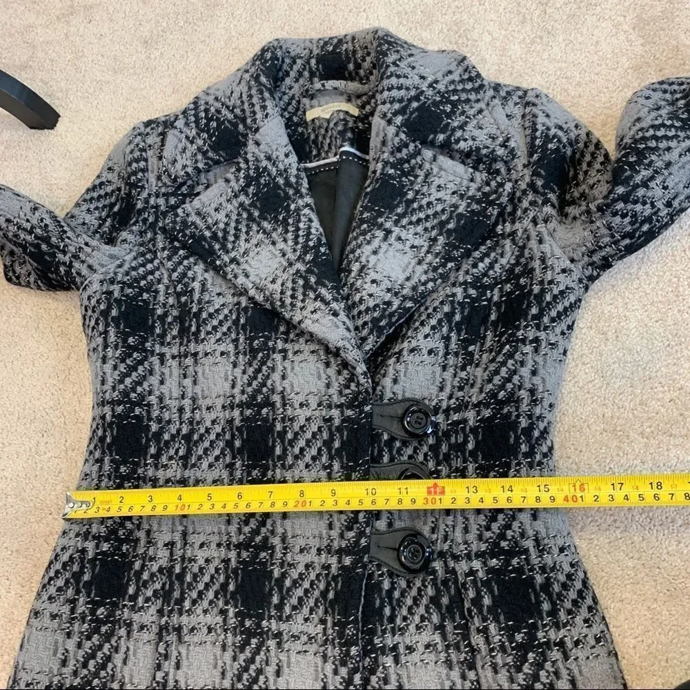 RW & CO Black and gray wool plaid check fall winter coat Sz S